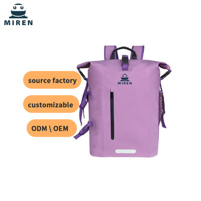 Wasserdichter Packsack-Rucksack aus 500D-PVC-Material, violette Farbe, 30 l Fassungsvermögen